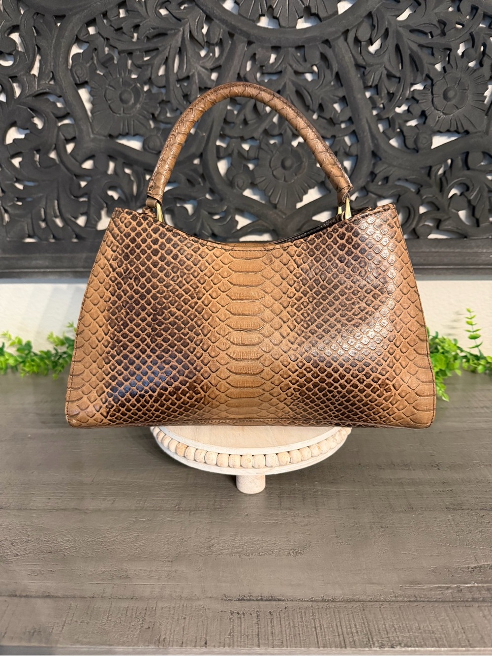 Brahmin Brown Faux Snakeskin Shoulder Bag